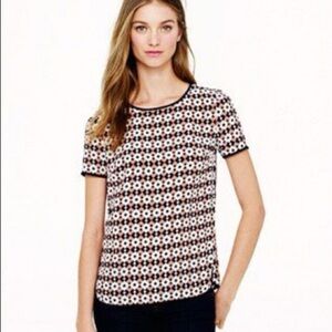 J. Crew 100% Silk Geometric‎ Diamond Tile Tee Blouse Women's 2 Navy Blush Career